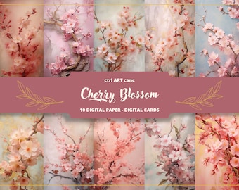 Cherry Blossom Digital Paper: Sakura Scrapbook Kit (JPEG Files)