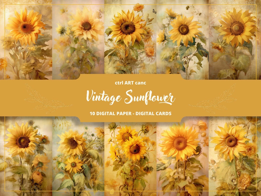 Vintage Sunflower Printable, Sunflower Paper, Romantic Decor, Journal Kit, Journal Pages ...