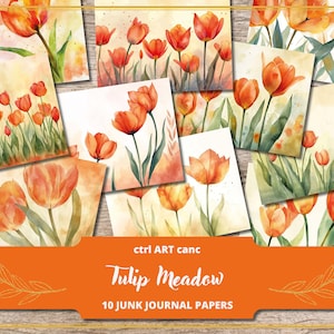 Tulpe Junk Journal Kit Tulip Scrapbook Kit Tulip druckbares Papier Journal Floral Kit Scrapbook Floral Aquarell Blumen Hintergrund