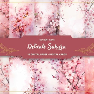 Delicado papel digital Sakura, papel de diario basura, papel de scrapbooking, papel floral, papel de diario, papel decoupage, papel de fabricación