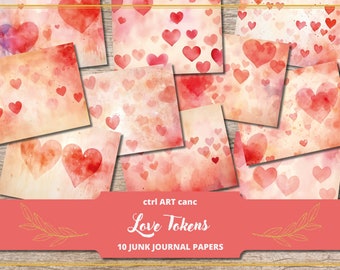 Kit de diário Love Hearts Junk: papel rosa para scrapbook (download digital)