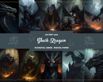 Black Dragon Digital Paper: Fantasy Art, Scrapbooking (Digital Download)