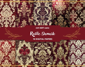 Red Damask Digitales Papier: AI Generiertes Scrapbook Kit (JPEG)