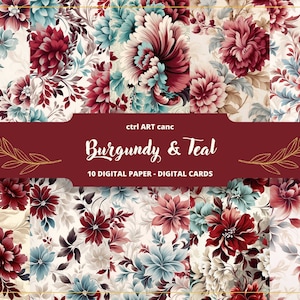 Burgundy Journal Digital Paper, Junk Journal Paper, Scrapbooking Paper, Floral Paper, Journaling Paper, Decoupage Paper, Crafting Paper