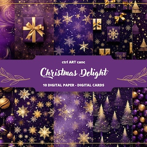 Carta digitale natalizia per confezioni natalizie Carta dorata Carta digitale viola Scarica Carta natalizia viola oro stampabile per albero di Natale