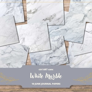 Weißes Marmor-Digitalpapier. Marmor-Druckpapier für Junk Journal. Marmor-Hintergrund. Marmor-Tapete. Junk Journal. Weißes Scrapbook-Papier