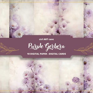 Papel Digital Gerbera Púrpura, Decoración Gerbera, Papel Digital Gerbera, Papel Viejo, Papel Carta, Scrapbooking, Collage, Diario Basura