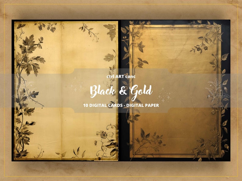 Black and Gold Printable Paper Vintage Digital Paper Junk - Etsy