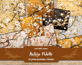 Gold Floral Junk Journal Kit: Scrapbook Paper (Digital Paper)