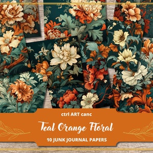 Green Floral Junk Journal Kit Printable Floral Paper Green Paper for Scrapbook Paper Printable Green Journal Background Paper Scrapbook Kit