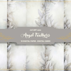 Papel Digital Angel Feathers, Papel de Plumas, Papel de Invitación, Papel Digital, Papel Viejo, Papel de Carta, Scrapbooking, Collage, Diario Basura
