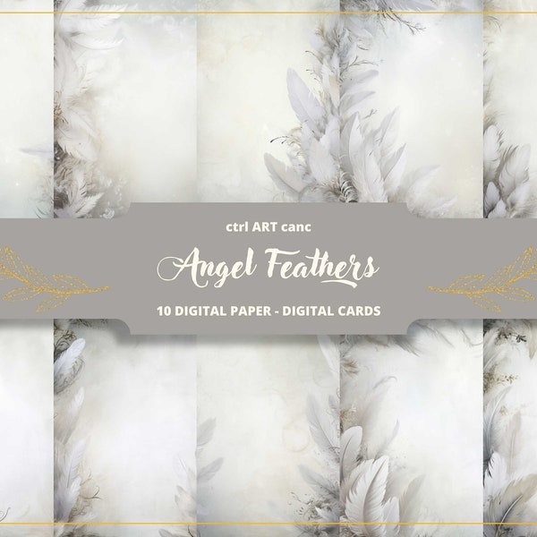 Angel Feathers Digital Paper, Feather Paper, Invitation Paper, Digital Paper, Old Paper, Letter Paper, Scrapbooking, Collage, Junk Journal