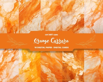 Orange Carrara Marmor Digitales Papier: Druckbares Scrapbook Hintergrund (Digitaler Download)