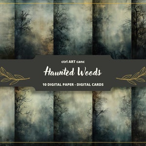 Haunted Woods Digitaal Papier, Vintage Papier, Zwart Papier, Gotisch Digitaal Papier, Oud Papier, Briefpapier, Scrapbooking, Collage, Junk Journal