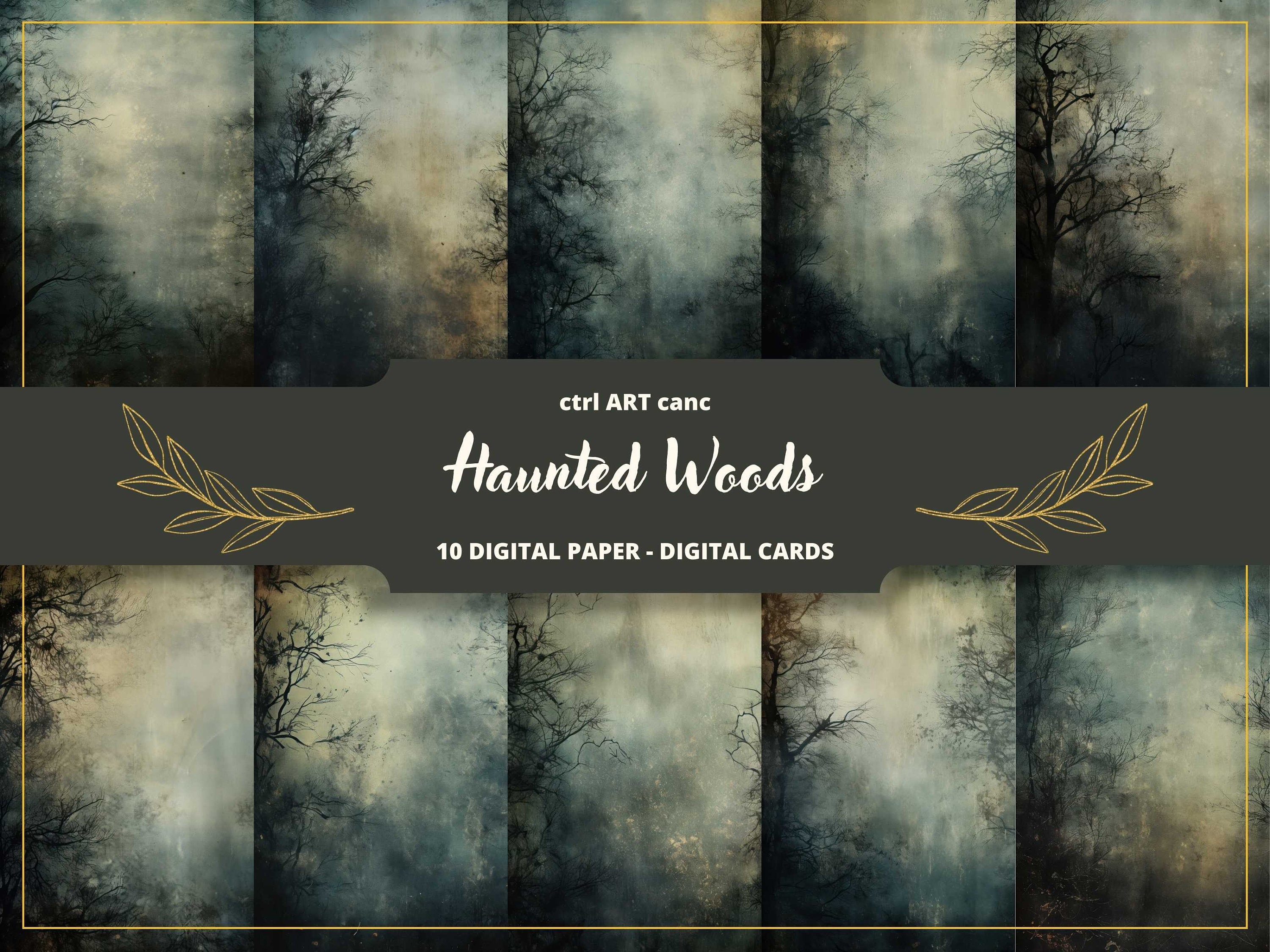 Haunted Woods Digital Paper, Vintage Paper, Black Paper, Gothic Digital Paper, Old Paper, Letter Paper, Scrapbooking, Collage, Junk Journal