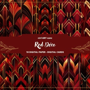 Red Déco, Art Nouveau Junk Journal Paper, Printable, Art Nouveau Digital Paper, Journal Page, Scrapbooking, Collage, Junk Journal