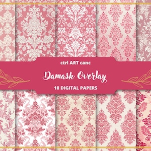 Pink Damask Digital Paper Damask Printable Paper Damask Pattern Damask Background Damask Texture Damask Decor Journal Kit Scrapbook Kit