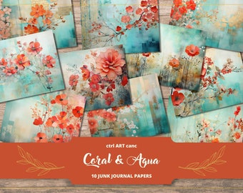 Blue Floral Junk Journal Kit: Collage Digital Paper (Digital Download)