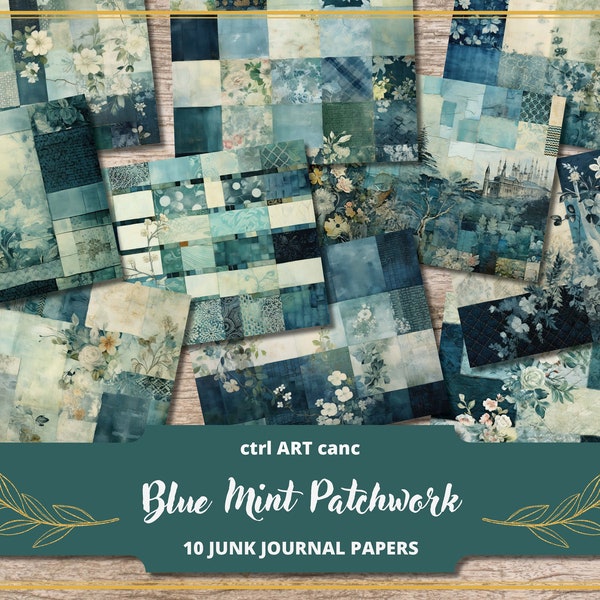 Blue Patchwork Collage Junk Journal Kit Scrapbook Paper for Scrapbook Kit Decoupage Decor Scrapbook Background Digital Kit Wall Art Journal