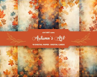 Autumn Leaves Digital Paper: Shabby Chic Scrapbook Background (Digital Download)