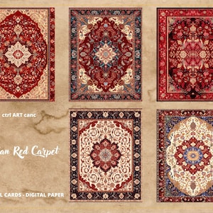 May include: Ten digital cards featuring a Persian red carpet design. The cards are perfect for scrapbooking, card making, and other craft projects.