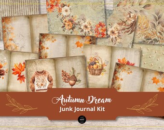 Autumn Junk Journal Kit: Printable Ephemera, Scrapbook Pages (Digital Download)
