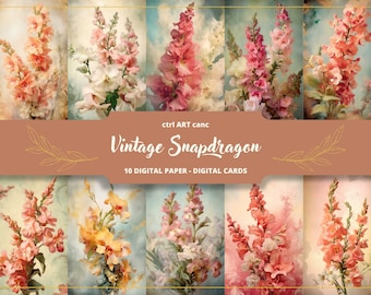 Papier floral muflier vintage : kit de journal romantique (téléchargement numérique)