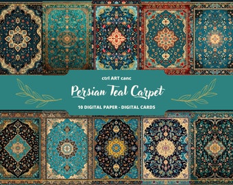 Persian Teal Carpet Printable, Persian Digital Paper, Junk Journal Kit, Journal Pages, Scrapbooking, Junk Journal Supplies, Ephemera