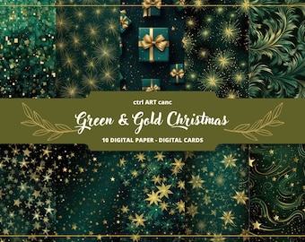 Carta digitale natalizia verde e oro, carta da regalo natalizia, carta per diario spazzatura, carta per scrapbooking, carta per diario, carta artigianale