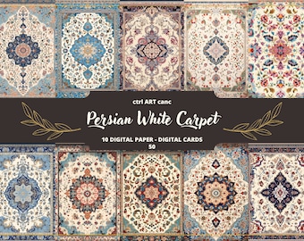 Weißer Persischer Teppich Digitales Papier: Junk Journal Ephemera (JPEG-Dateien)