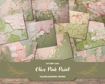Green Paint Texture Junk Journal Kit: Printable Scrapbook Paper (Digital Download)