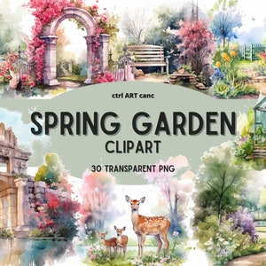 Frühlingsgarten Clipart, Garten Clipart, Frühling Clipart, Grüne Clipart, Natur Clipart, Transparente PNG, Junk Journal, PNG Bundle