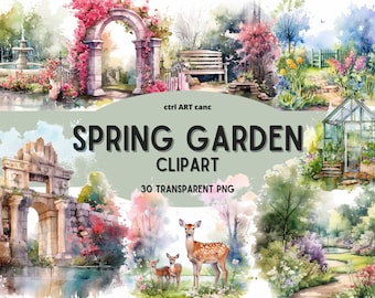 Spring Garden Clipart: 30 Green Nature PNG Bundle (Digital Download)
