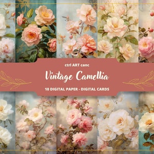 Vintage Camellia afdrukbaar, Camellia papier, romantisch decor, dagboek Kit, dagboekpagina's, scrapbooking, ongewenste dagboekbenodigdheden, ephemera