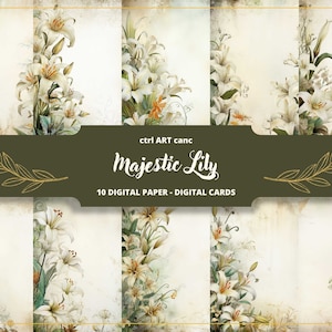 Papel digital Majestic Lily, papel para convite de casamento, papel digital, página de diário indesejado, papel de carta, álbum de recortes, colagem, diário indesejado