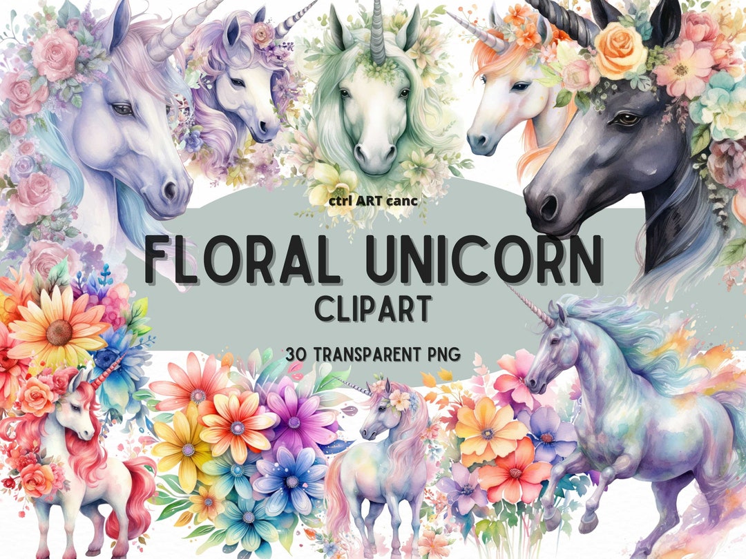 Watercolor Floral Unicorn Clipart: Magic Fantasy PNG (digital Download ...