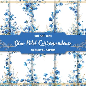 Carta azul papel digital azul floral basura diario kit flor papel digital kit floral decoración basura diario papel azul flor digital kit