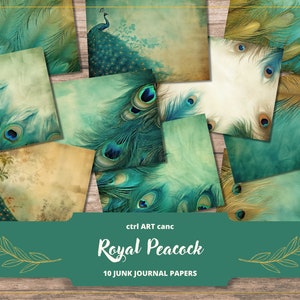 Pfau Journal Papiere für Scrapbook Papier Hintergrund für Junk-Journal Digitales Papier Druckbares Hintergrundpapier Digitaler Download Papier