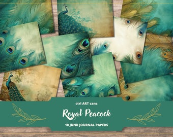 Peacock Journal Papers for Scrapbook Paper Background for Junk Journal Digital Paper Printable Background Paper Digital Download Paper
