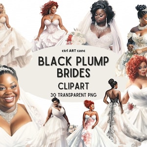 Schwarze pralle Bräute Clipart, schwarze Bräute, Afro Clipart, Hochzeitscliparts, weiße Hochzeit, Junk Journal, PNG Bundle, digitale Kunst