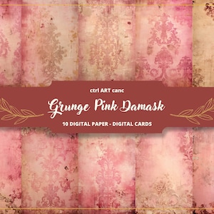 Pink Damast Digitales Papier, Grunge Damast, Junk Journal Seite, Printable Kit, Digitales Papier, Journal Seite, Scrapbooking, Junk Journal
