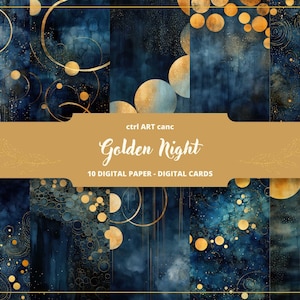 Goldener Mond Digitales Papier, Mond Scrapbook Hintergrund, Nacht Junk Journal Zubehör, nächtlicher Hintergrund, Digital Download Papier