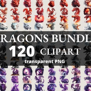 120 Dragons Clip Art Bundle, Dragon Bundle, Fantasy Clipart, Creatures Clipart Junk Journal, Collage, PNG, Clipart, transparent PNG,