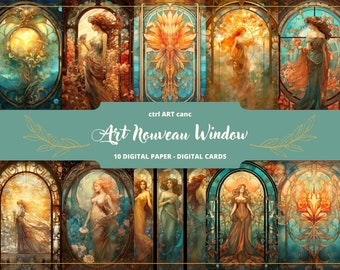 Art Nouveau Stained Glass Window Junk Journal Printable Art Nouveau Digital Paper Printable Journal Page Art Nouveau Scrapbooking Journal