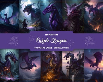 Purple Dragon Digital Paper: Fantasy Scrapbook Cards (Digital Download)