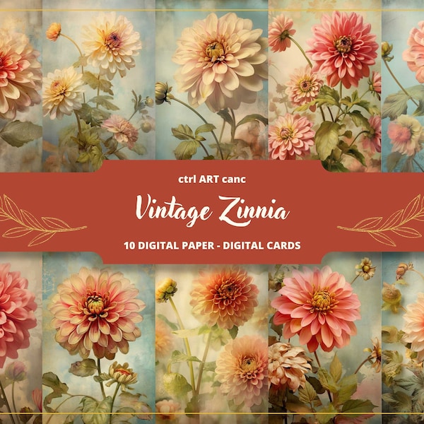 Vintage Zinnia Printable, Zinnia Digital Paper, Romantic Decor, Journal Kit, Journal Pages, Scrapbooking, Junk Journal Supplies, Ephemera