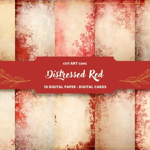 Red Damask Digital Paper: Tattered Scrapbook Pages (Digital Download)