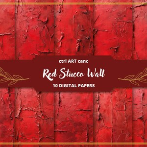 Rood stucwerk afdrukbaar papier Rood decor digitaal papier Rood gips afdrukbaar achtergrondpapier Gescheurd rood digitaal papier Achtergrondmuurkunst