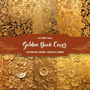 Copertina del libro color oro Decorazione stampabile in carta dorata Carta digitale dorata stampabile Download istantaneo Libro dorato stampabile Decorazione floreale color oro stampabile