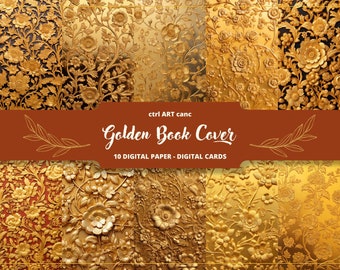 Gold Floral Book Cover Printable: AI Generated Digital Paper (JPEG)